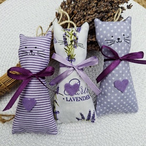  Lila levendula cicák-illatpárna levendulavirággal töltve, illatzsákok, Otthon & Életmód, Gyertya, illat, aroma, Illatzsák, Varrás, MESKA