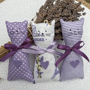 Lila levendula cicák- levendulás textil dekorációk, 3db illatzsák, levendula illatpárnák, Otthon & Életmód, Gyertya, illat, aroma, Illatzsák, Varrás, MESKA