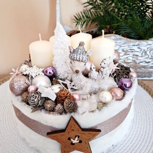 Őzikés adventi doboz, gyertyadísz, adventi asztali dísz bézs-púder - Meska.hu