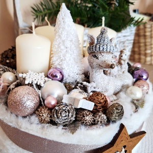 Őzikés adventi doboz, gyertyadísz, adventi asztali dísz bézs-púder - karácsony - adventi díszek - adventi koszorú - Meska.hu