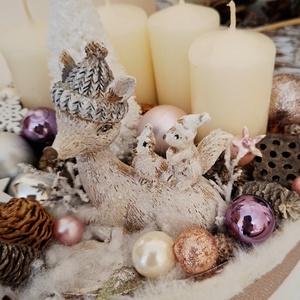 Őzikés adventi doboz, gyertyadísz, adventi asztali dísz bézs-púder - karácsony - adventi díszek - adventi koszorú - Meska.hu