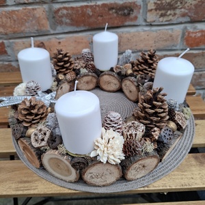 Adventi koszorú- faszeletes, tobozdíszekkel,adventi dísz, karácsonyi asztaldísz nagy méretű - karácsony - adventi díszek - adventi koszorú - Meska.hu