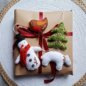  Karácsonyi erdő 4 db filc szett, karácsonyi dekoráció, függődíszek , Karácsony, Karácsonyi lakásdekoráció, Karácsonyfadíszek, Varrás, MESKA