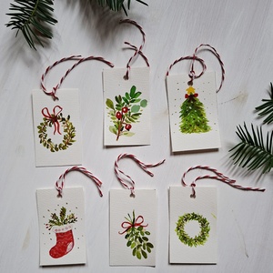 Karácsonyi zöldek- 6db- kézzel festett karácsonyi ajándékkísérő, dekoráció - Meska.hu