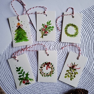 Karácsonyi zöldek- 6db- kézzel festett karácsonyi ajándékkísérő, dekoráció - Meska.hu