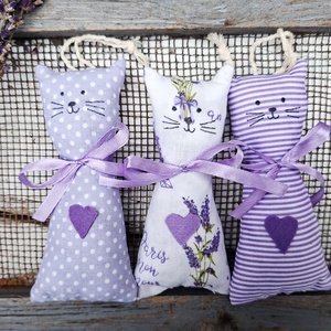 Levendula -lila -cicák párban, illatzsákok, illatpárnák- 2db, levendulavirággal töltve - Meska.hu