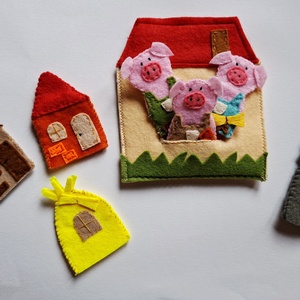 A három kismalac és a farkas - c. meséhez filc ujjbáb készlet, Mini Színház - Meska.hu