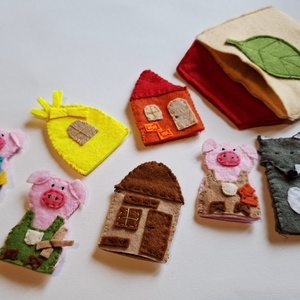 A három kismalac és a farkas - c. meséhez filc ujjbáb készlet, Mini Színház - játék & sport - bábok - ujjbáb - Meska.hu