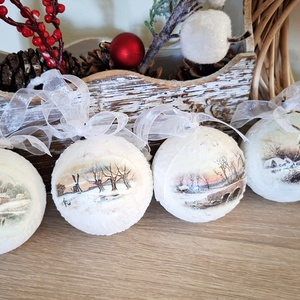 Téli havas alkony-Karácsonyi díszek, dekoráció , Karácsony, Karácsonyi lakásdekoráció, Karácsonyfadíszek, Decoupage, transzfer és szalvétatechnika, MESKA