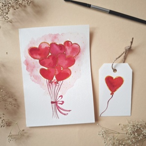 Szíves luficsokor-kézzel festett köszöntőlap, Valentin napi kártya, nőnapra, anyák napjára -ajándékkártyával - Meska.hu