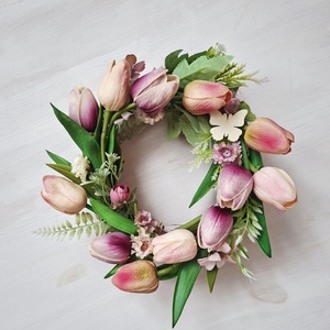 Tavaszi barack- lila pasztell tulipán koszorú, Otthon & Életmód, Dekoráció, Ajtó- és ablak dekoráció, Ajtódísz & Kopogtató, , MESKA