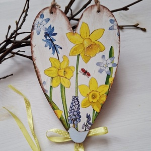 Nárciszok, tavaszi szívtábla - otthon & életmód - dekoráció - fali és függő dekoráció - függődísz - Meska.hu