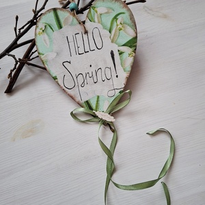 Hóvirágos tavaszi hangulatú faszív, ajtódísz, függődísz - otthon & életmód - dekoráció - fali és függő dekoráció - függődísz - Meska.hu