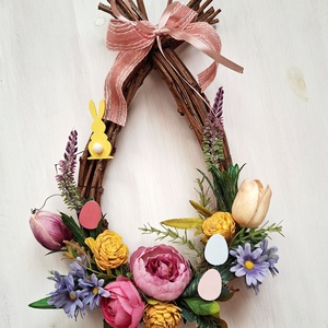 Virágok  venyige tojáskoszorún- húsvéti ajtódísz, kopogtató, tavaszi dekoráció - Meska.hu