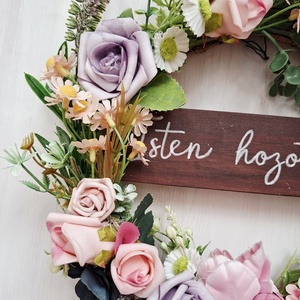 Tavaszi rét-  virágos koszorú, húsvéti kopogtató kézzel írott táblával- Azonnal vihető! - otthon & életmód - dekoráció - ajtó- és ablak dekoráció - ajtódísz & kopogtató - Meska.hu