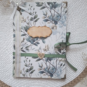 Zöld leveles A5 napló, vendégkönyv, napló, emlékkönyv A5 méretű, nászajándék , Otthon & Életmód, Papír, írószer, Jegyzetfüzet & Napló, Decoupage, transzfer és szalvétatechnika, MESKA