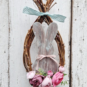 Húsvéti Nyúl tojáskoszorúban- venyigekoszorú, tavaszi, húsvéti ajtódísz, Otthon & Életmód, Dekoráció, Ajtó- és ablak dekoráció, Ajtódísz & Kopogtató, Virágkötés, MESKA