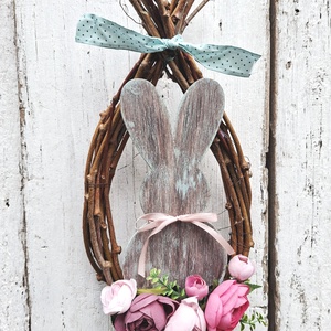 Húsvéti Nyúl tojáskoszorúban- venyigekoszorú, tavaszi, húsvéti ajtódísz - otthon & életmód - dekoráció - ajtó- és ablak dekoráció - ajtódísz & kopogtató - Meska.hu