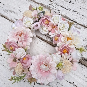Rózsaszín, krém virágos tavaszi, nyári koszorú, dekoráció- Azonnal vihető!, Otthon & Életmód, Dekoráció, Ajtó- és ablak dekoráció, Ajtódísz & Kopogtató, Virágkötés, MESKA
