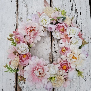 Rózsaszín, krém virágos tavaszi, nyári koszorú, dekoráció- Azonnal vihető! - otthon & életmód - dekoráció - ajtó- és ablak dekoráció - ajtódísz & kopogtató - Meska.hu