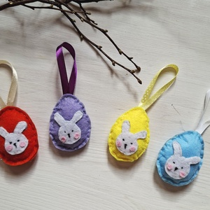 Nyuszis filc tojások, függődíszek, húsvéti, tavaszi díszek, ajándéknak, Otthon & Életmód, Dekoráció, Fali és függő dekoráció, Függődísz, , MESKA