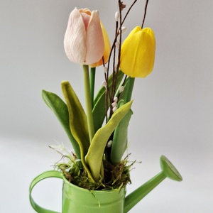 Tulipános kanna- tavaszi dekoráció, asztaldísz, húsvéti dísz - ünnepi díszek, dekorációk - húsvéti díszek és dekorációk - húsvéti asztaldíszek - Meska.hu