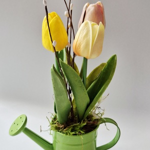 Tulipános kanna- tavaszi dekoráció, asztaldísz, húsvéti dísz - ünnepi díszek, dekorációk - húsvéti díszek és dekorációk - húsvéti asztaldíszek - Meska.hu