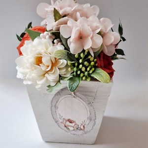 Vegyes virágok, Fakaspós virágdísz, Otthon & Életmód, Dekoráció, Asztal és polc dekoráció, Asztaldísz, Virágkötés, MESKA