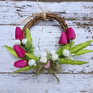 Tavaszi pink tulipán koszorú, tavaszi ajtódísz, húsvéti dekoráció, kopogtató - otthon & életmód - dekoráció - ajtó- és ablak dekoráció - ajtódísz & kopogtató - Meska.hu