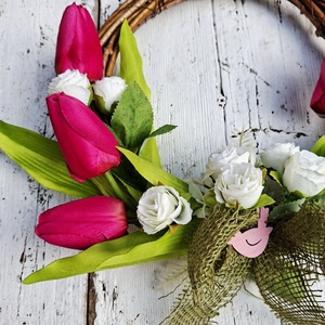 Tavaszi pink tulipán koszorú, tavaszi ajtódísz, húsvéti dekoráció, kopogtató - otthon & életmód - dekoráció - ajtó- és ablak dekoráció - ajtódísz & kopogtató - Meska.hu