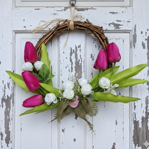 Tavaszi pink tulipán koszorú, tavaszi ajtódísz, húsvéti dekoráció, kopogtató, Otthon & Életmód, Dekoráció, Ajtó- és ablak dekoráció, Ajtódísz & Kopogtató, , MESKA