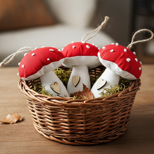 Piros pöttyös gombák - kézzel varrott dekoráció, dísz, fűzérnek, őszi díszek, Otthon & Életmód, Dekoráció, Dekoratív figurák és szobrok, Varrás, MESKA