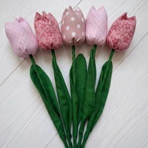 Rózsaszín tulipán csokor 5-db, nőnapra, asztaldekoráció, Otthon & Életmód, Virágdekoráció, Virágdíszek, Asztali virágdísz, Varrás, MESKA