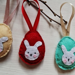 Nyuszis filc tojások- húsvéti függődíszek, ajándékba, tavaszi dekoráció - otthon & életmód - dekoráció - fali és függő dekoráció - függődísz - Meska.hu
