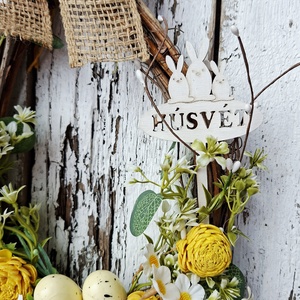 Húsvéti napsütés-  tojás koszorú farmhouse stílusú ajtódísz, kopogtató, lakásdekoráció - ünnepi díszek, dekorációk - húsvéti díszek és dekorációk - húsvéti ajtódísz, kopogtató - Meska.hu