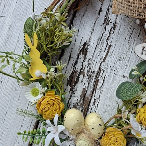 Húsvéti napsütés-  tojás koszorú farmhouse stílusú ajtódísz, kopogtató, lakásdekoráció - ünnepi díszek, dekorációk - húsvéti díszek és dekorációk - húsvéti ajtódísz, kopogtató - Meska.hu