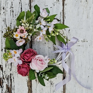 Romantikus virágos tavaszi, nyári koszorú, dekoráció- Azonnal vihető! - ünnepi díszek, dekorációk - húsvéti díszek és dekorációk - húsvéti ajtódísz, kopogtató - Meska.hu