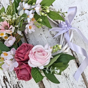 Romantikus virágos tavaszi, nyári koszorú, dekoráció- Azonnal vihető! - ünnepi díszek, dekorációk - húsvéti díszek és dekorációk - húsvéti ajtódísz, kopogtató - Meska.hu