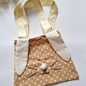 Tapsifüles- Barna pöttyös Nyuszi táska, gyerektáska, tojásgyűjtő táska, húsvétra,  játéknak Azonnal vihető! - ünnepi díszek, dekorációk - húsvéti díszek és dekorációk - húsvéti ajándékátadó - Meska.hu