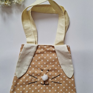 Tapsifüles- Barna pöttyös Nyuszi táska, gyerektáska, tojásgyűjtő táska, húsvétra,  játéknak Azonnal vihető! - ünnepi díszek, dekorációk - húsvéti díszek és dekorációk - húsvéti ajándékátadó - Meska.hu