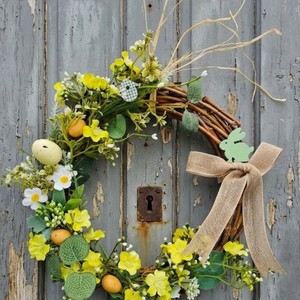 Nyuszis vendégváró-  farmhouse stílusú ajtódísz, húsvéti kopogtató, tavaszi lakásdekoráció  - Meska.hu