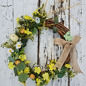 Nyuszis vendégváró-  farmhouse stílusú ajtódísz, húsvéti kopogtató, tavaszi lakásdekoráció  - ünnepi díszek, dekorációk - húsvéti díszek és dekorációk - húsvéti ajtódísz, kopogtató - Meska.hu