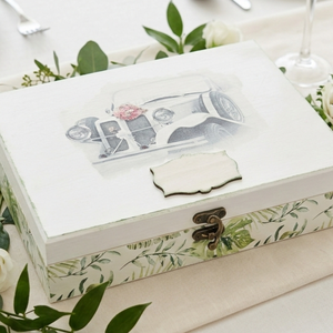 Régi esküvői autó -12 rekeszes doboz- greenery stílusú esküvőre, emlékdoboz, Esküvő, Emlék & Ajándék, Doboz, Festett tárgyak, MESKA