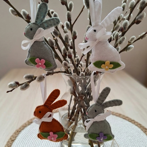 Húsvéti Nyuszik  - húsvéti, tavaszi dekoráció, barka díszek 4 db - ünnepi díszek, dekorációk - húsvéti díszek és dekorációk - húsvéti tojásfadíszek - Meska.hu