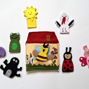 Állatok a kertben szett- 9 db-os ujjbábkészlet mondókázáshoz, meséhez, énekelgetéshez, Játék & Sport, Bábok, Ujjbáb, Varrás, MESKA