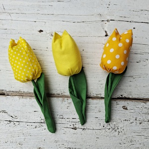 Mini sárga textil tulipánok 3 db- lakásdekoráció, húsvéti dísz ajándékba, asztaldísz Azonnal vihető! - otthon & életmód - virágdekoráció - virágdíszek - asztali virágdísz - Meska.hu