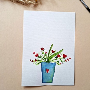 Szeretet-Virág- tenyérnyomat , Anyák napi kép, köszöntő lap kézzel festett akvarell lap Anyák, mamáknak,  - otthon & életmód - papír, írószer - ajándékozás kellékei - képeslap, üdvözlőlap - Meska.hu