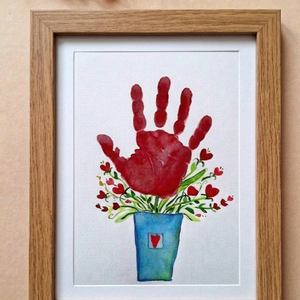 Szeretet-Virág- tenyérnyomat , Anyák napi kép, köszöntő lap kézzel festett akvarell lap Anyák, mamáknak,  - otthon & életmód - papír, írószer - ajándékozás kellékei - képeslap, üdvözlőlap - Meska.hu