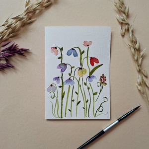 Vadvirágok- akvarell kézzel festett köszöntő lap, anyák napjára, ballagásra - Meska.hu