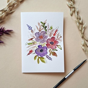 Vadvirágcsokor - akvarell kézzel festett köszöntő lap Azonnal vihető!, Otthon & Életmód, Papír, írószer, Ajándékozás kellékei, Képeslap, üdvözlőlap, Fotó, grafika, rajz, illusztráció, MESKA